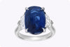 9.27 Carat Cushion Cut Blue Sapphire & Diamond Three-Stone Engagement Ring in Platinum