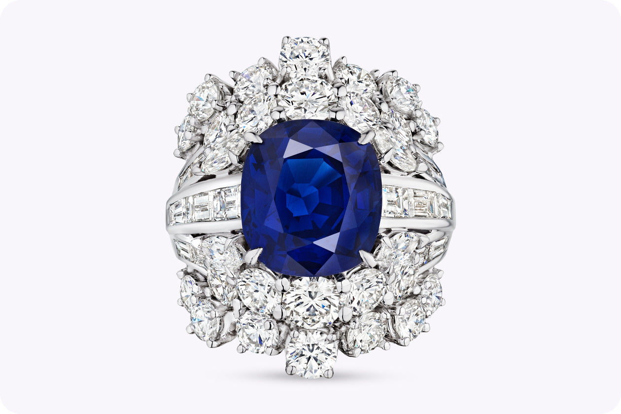 11.10 Carats Total Important Sapphire & Mixed-Cut Diamond Cocktail Ring in White Gold