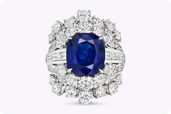 11.10 Carats Total Important Sapphire & Mixed-Cut Diamond Cocktail Ring in White Gold