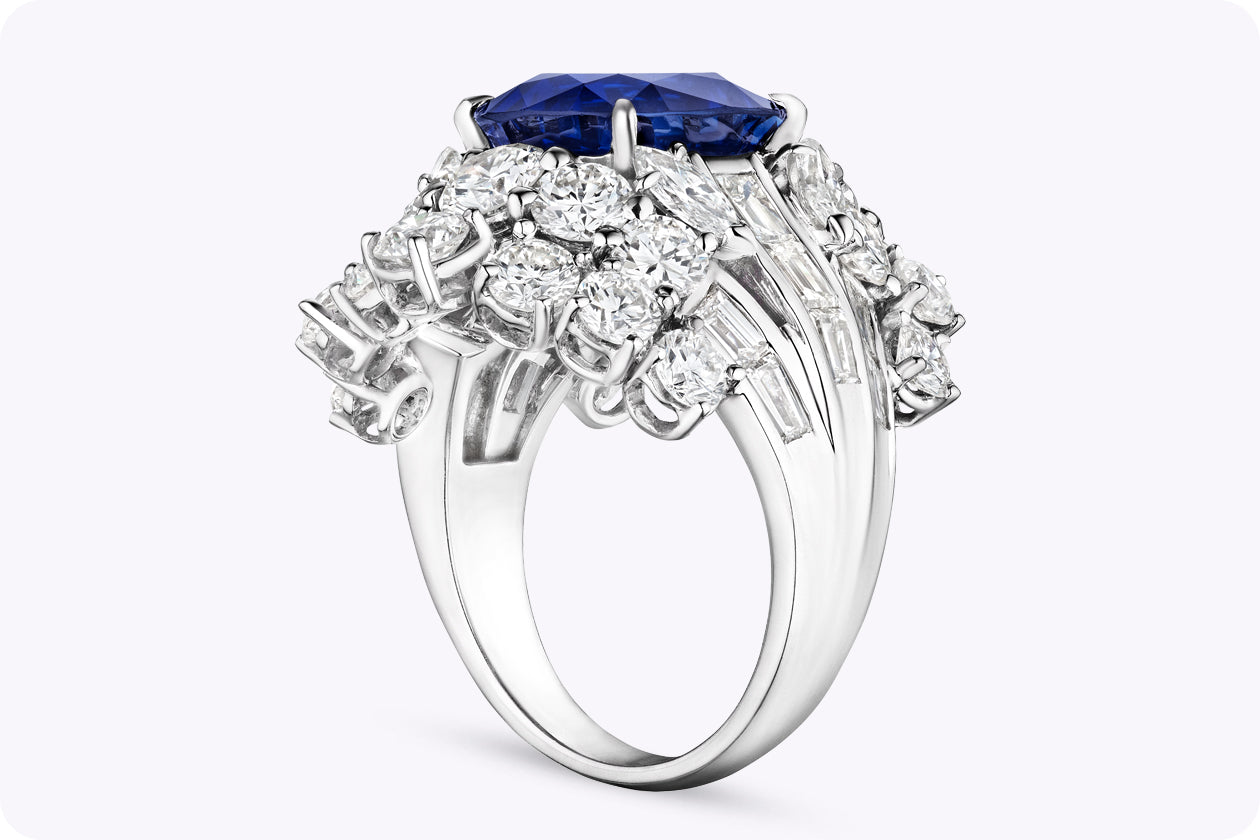 11.10 Carats Total Important Sapphire & Mixed-Cut Diamond Cocktail Ring in White Gold