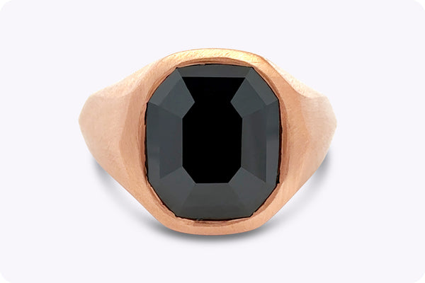 15.05 Carats Octagonal Shape Black Diamond Men's Cocktail Ring in Rose Gold