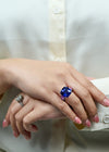 21.37 Carat Cushion Cut Blue Sapphire & Pink Sapphire Three-Stone Ring in Platinum