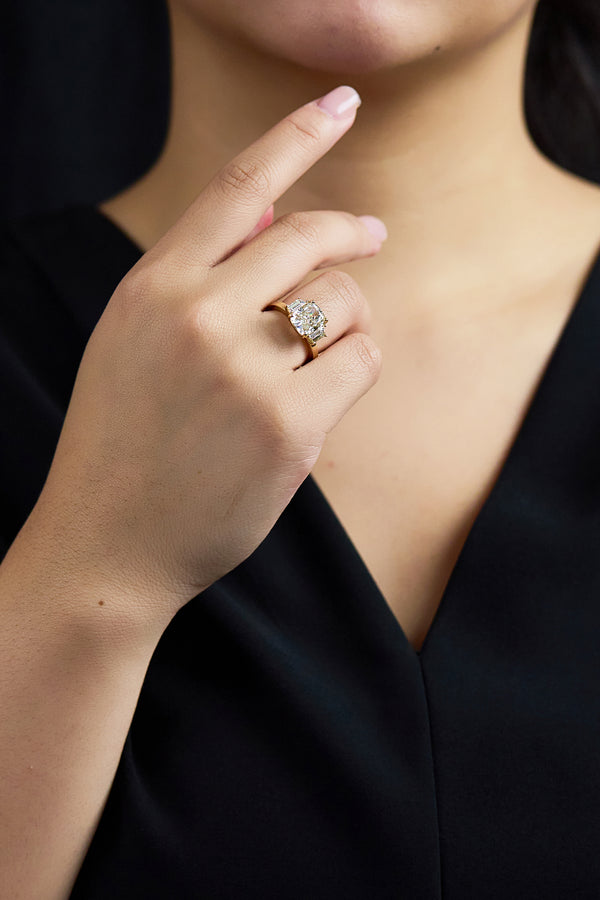 3.51 Carats Cushion Cut Diamond Three-Stone Ring
