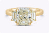 3.51 Carats Cushion Cut Diamond Three-Stone Engagement Ring in Yellow Gold
