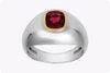 2.10 Carat Cushion-Cut Ruby Men's Ring in Yellow Gold and Platinum