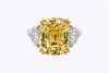 14.13 Carat Cushion-Cut No-Heat Yellow Sapphire Three-Stone Ring in Yellow Gold & Platinum