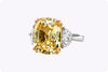 14.13 Carat Cushion-Cut No-Heat Yellow Sapphire Three-Stone Ring in Yellow Gold & Platinum