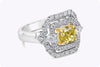 GIA Certified 1.32 Carats Cushion Cut Fancy Intense Yellow Diamond Double Halo Engagement Ring in White Gold