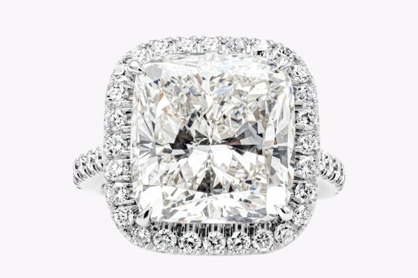 GIA Certified 11.46 Carats Cushion Cut Diamond Halo Engagement Ring in Platinum