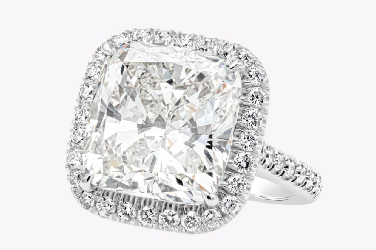 GIA Certified 11.46 Carats Cushion Cut Diamond Halo Engagement Ring in Platinum