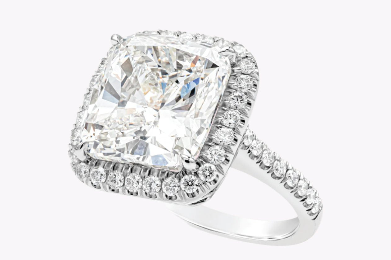 GIA Certified 11.46 Carats Cushion Cut Diamond Halo Engagement Ring in Platinum