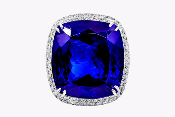 44.04 Carats Large Cushion Cut Tanzanite & Diamond Cocktail Ring in White Gold