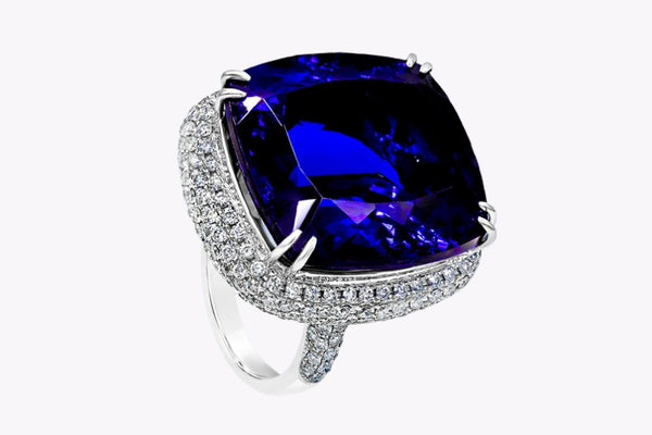 44.04 Carats Large Cushion Cut Tanzanite & Diamond Cocktail Ring in White Gold