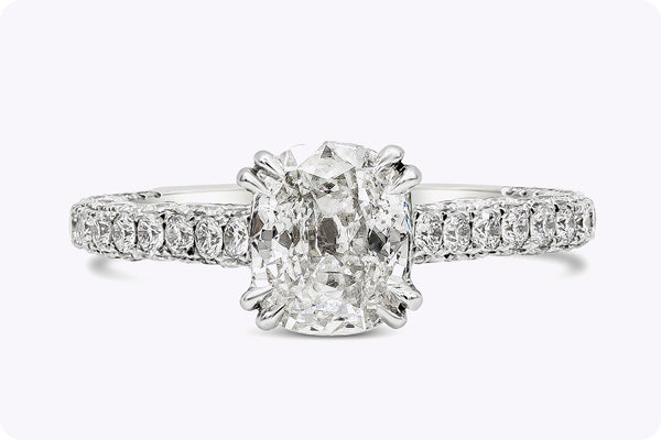 1.03 Carats Cushion Cut Diamond Pavé Engagement Ring in White Gold