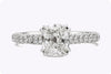1.03 Carats Cushion Cut Diamond Pave Engagement Ring with Side Stones in White Gold