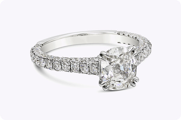 1.03 Carats Cushion Cut Diamond Pavé Engagement Ring in White Gold