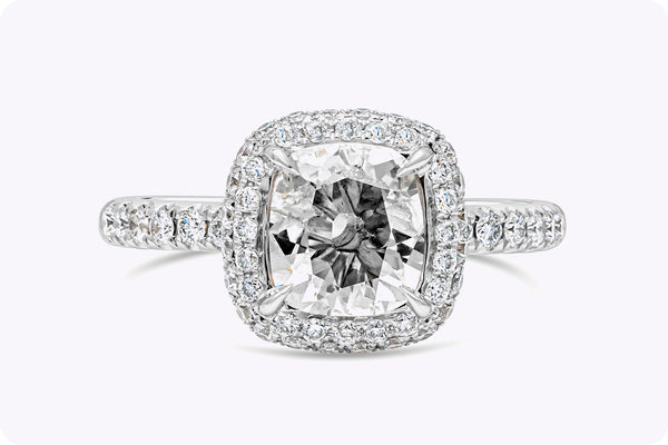 0.91 Carat Cushion Cut Diamond Halo Pavé Engagement Ring in White Gold