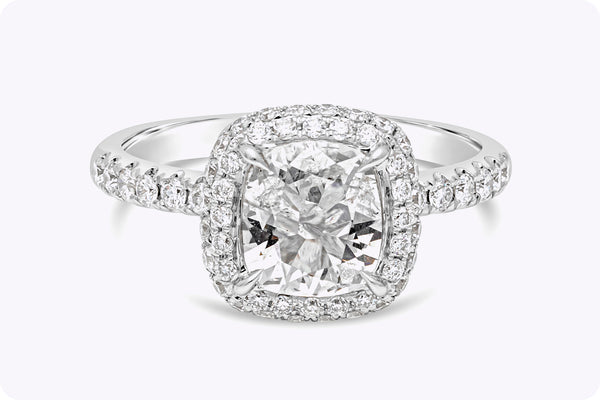 0.91 Carat Cushion Cut Diamond Halo Pavé Engagement Ring in White Gold