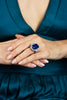 26.35 Carats Cushion Cut Tanzanite & Diamond Halo Three-Stone Cocktail Ring in White Gold