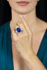 26.35 Carats Cushion Cut Tanzanite & Diamond Halo Three-Stone Cocktail Ring in White Gold