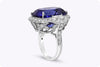 26.35 Carats Cushion Cut Tanzanite & Diamond Halo Three-Stone Cocktail Ring in White Gold