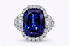 26.35 Carats Cushion Cut Tanzanite & Diamond Halo Three-Stone Cocktail Ring in White Gold