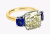 GIA Certified 7.20 Carats Antique Cushion Cut Diamond Three-Stone Engagement Ring in Yellow Gold