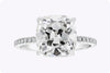4.69 Carats Cushion Old Mine Cut Diamond Pave Engagement Ring in White Gold and Platinum