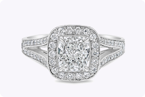 GIA Certified 1.22 Carats Cushion Cut Diamond Halo Engagement Ring in White Gold