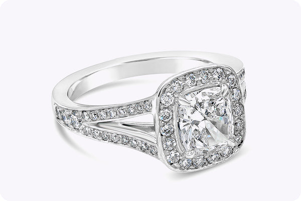 GIA Certified 1.22 Carats Cushion Cut Diamond Halo Engagement Ring in White Gold