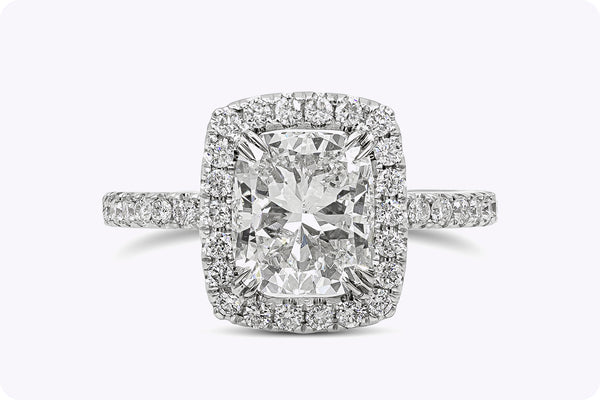 2.20 Carats Cushion Cut Diamond Halo Engagement Ring in White Gold