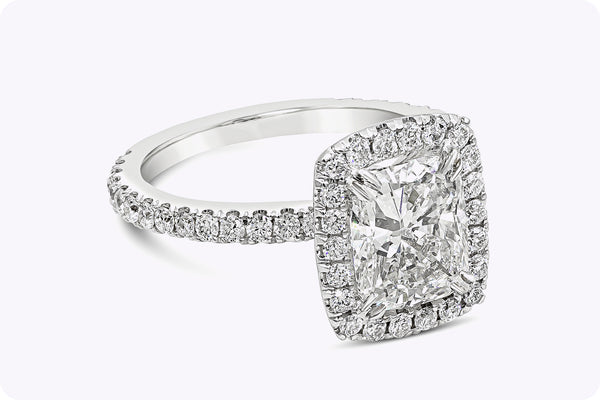 2.20 Carats Cushion Cut Diamond Halo Engagement Ring in White Gold