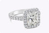 GIA Certified 3.02 Carats Cushion Cut Diamond Halo Pave Engagement Ring in Platinum