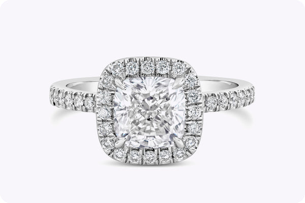 GIA Certified 2.01 Carats Cushion Cut Diamond Halo Engagement Ring in Platinum