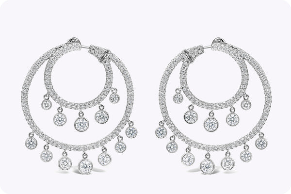 5.32 Carats Total Brilliant Round Dangling Diamond Chandelier Earrings in White Gold