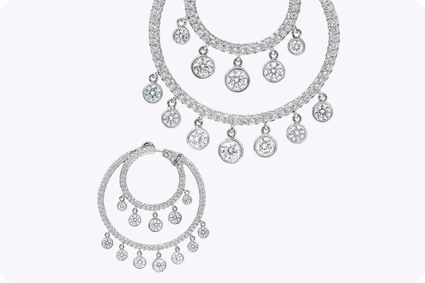 5.32 Carats Total Brilliant Round Dangling Diamond Chandelier Earrings in White Gold