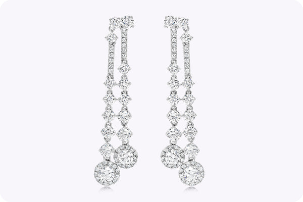 3.34 Carats Total Round Brilliant Cut Diamond Drop Chandelier Earrings in White Gold