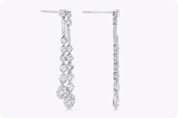 3.34 Carats Total Round Brilliant Cut Diamond Drop Chandelier Earrings in White Gold