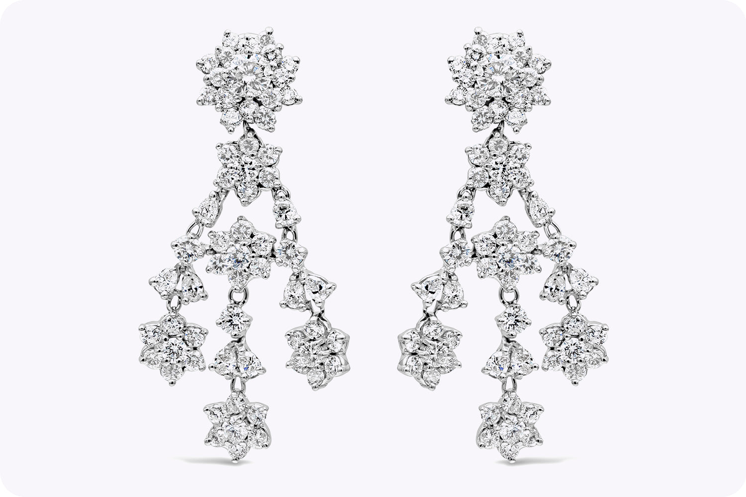 7.98 Carats Total Mixed-Shape Diamonds Chandelier Dangle Earrings in White Gold