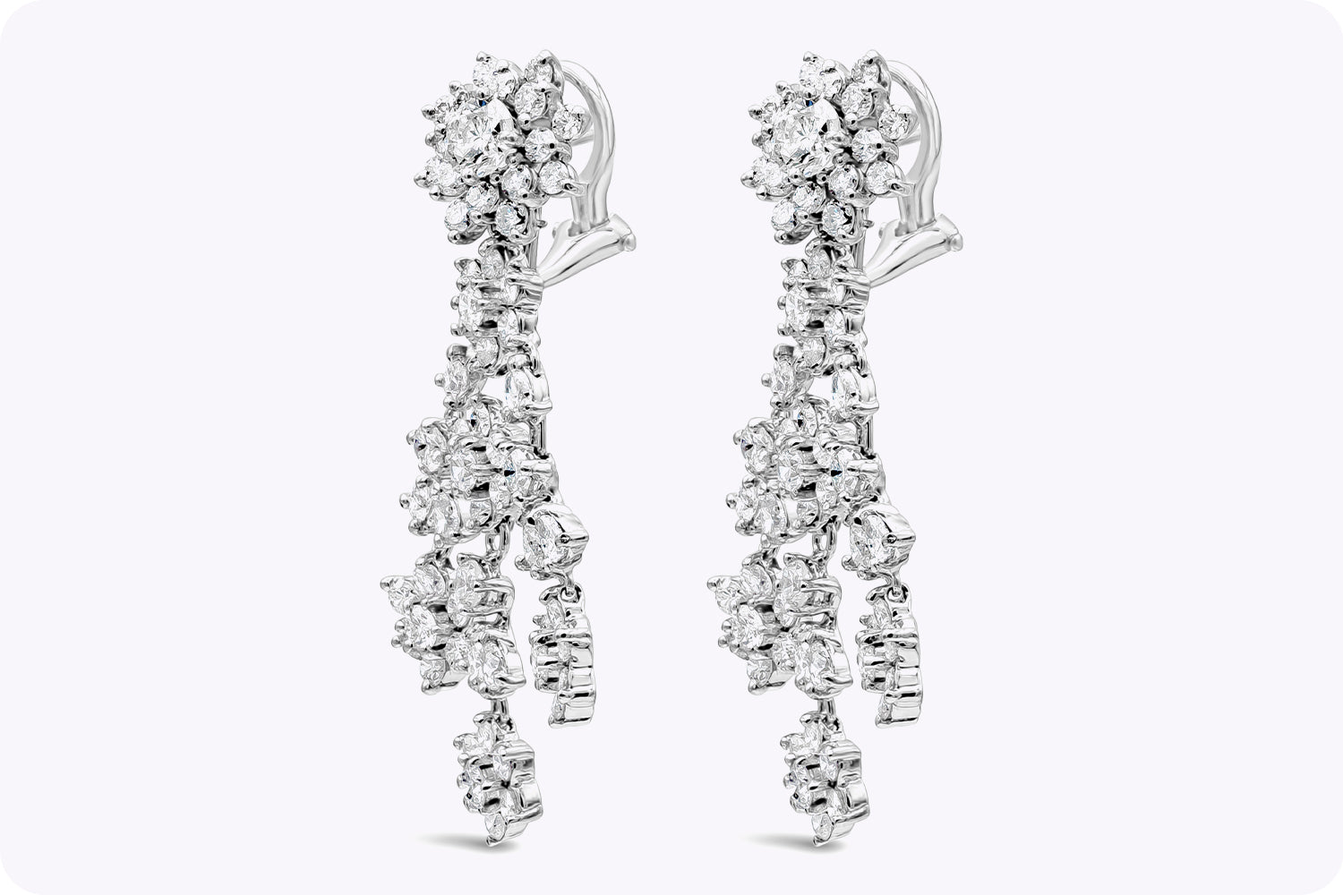 7.98 Carats Total Mixed-Shape Diamonds Chandelier Dangle Earrings in White Gold