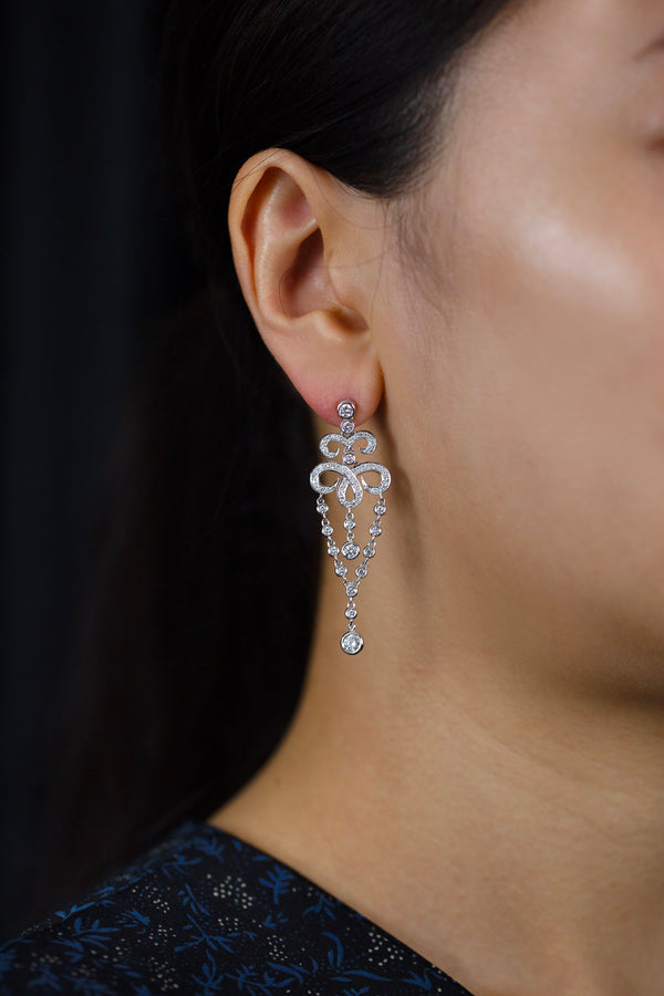 1.85 Carats Total Brilliant Round Diamond Filigree Fringe Dangle Earrings in White Gold