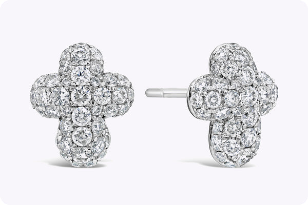 1.30 Carats Total Brilliant Round Diamond Cross Pave Stud Earrings in White Gold