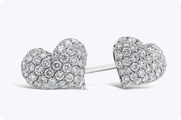 1.06 Carats Total Round Brilliant Diamond Heart Shape Stud Earrings in White Gold