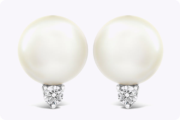 11.75 Millimeter Tahitian Pearl Stud Earring with Round Diamonds in White Gold