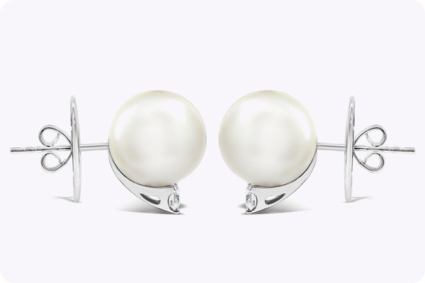 11.75 Millimeter Tahitian Pearl Stud Earring with Round Diamonds in White Gold