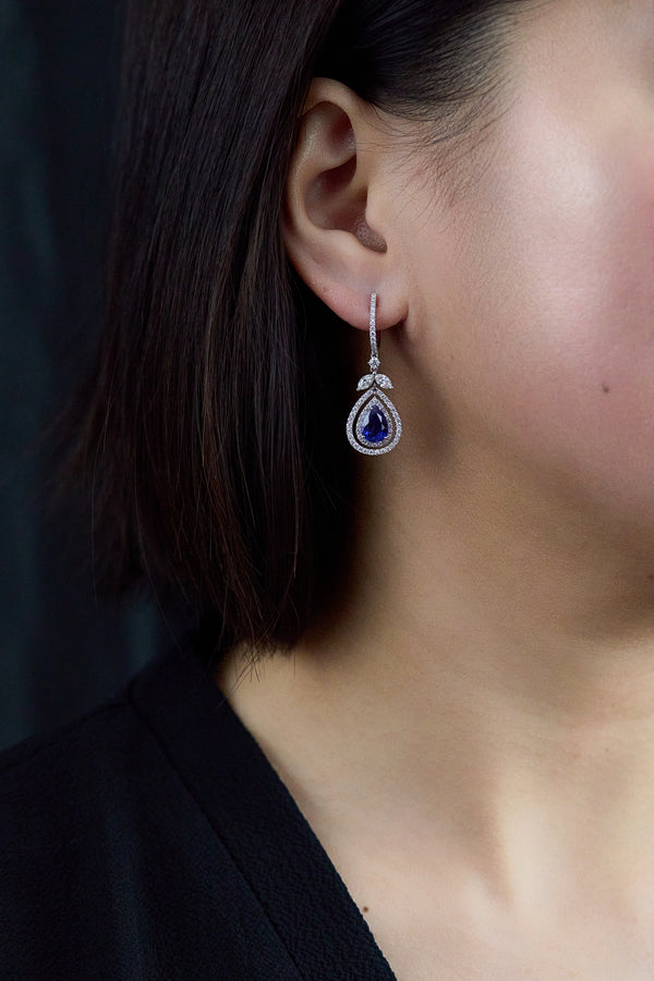 diamond double halo dangle earrings