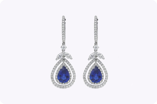 diamond double halo dangle earrings