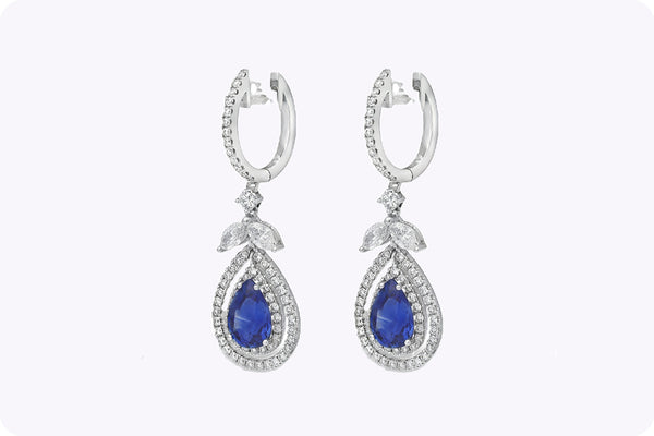 diamond double halo dangle earrings