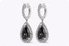 3.17 Carats Total Pear Shape Black Diamond Halo Dangle Earrings in White Gold