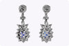 3.72 Carats Oval Cut Blue Sapphire and Diamond Halo Dangle Earrings in White Gold